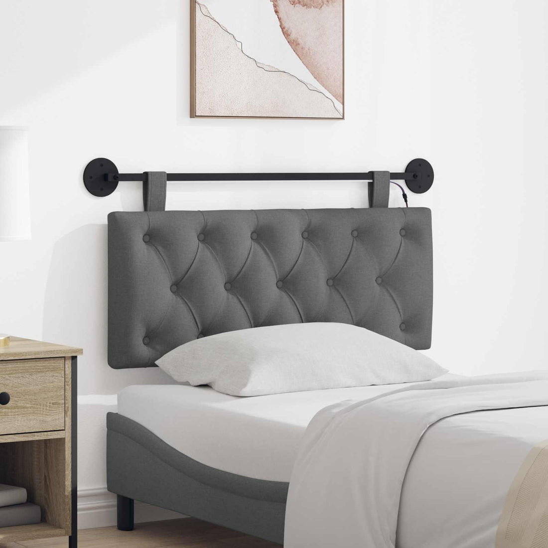 vidaXL Cabecero colgante Con luz LED Gris oscuro Tela