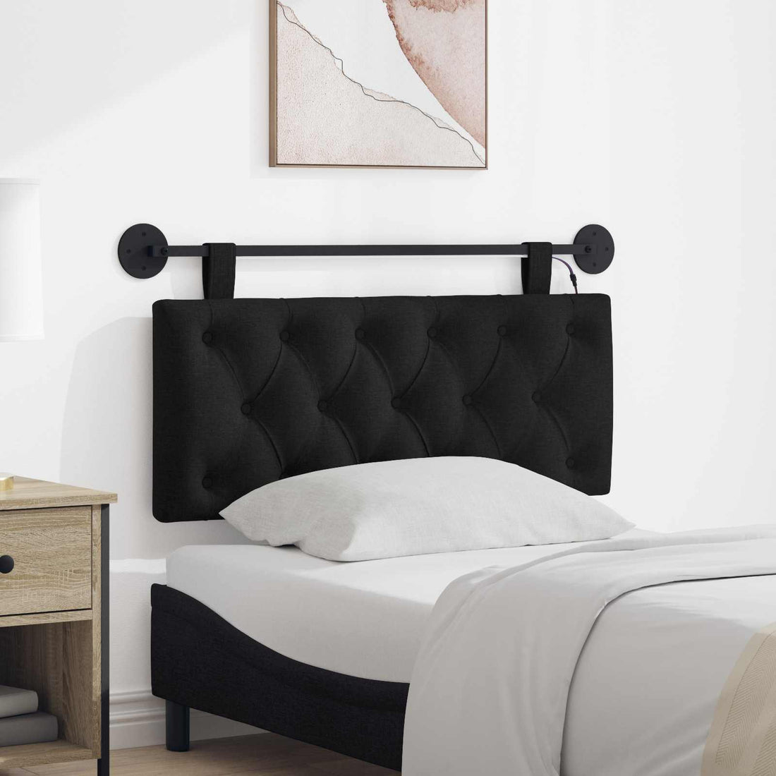 vidaXL Cabecero colgante Con luz LED Negro Tela