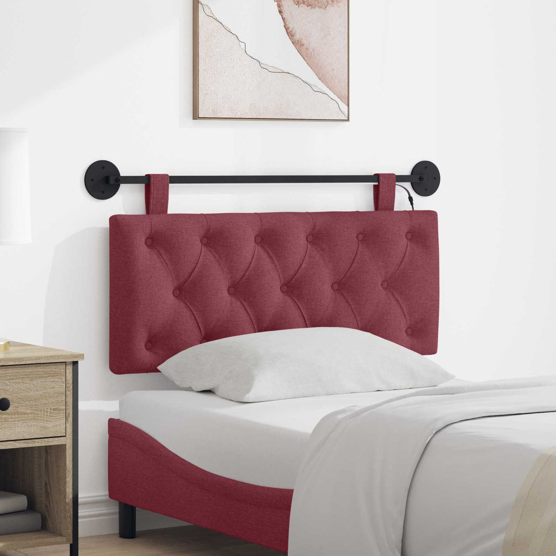 vidaXL Cabecero colgante Con luz LED Rojo vino Tela