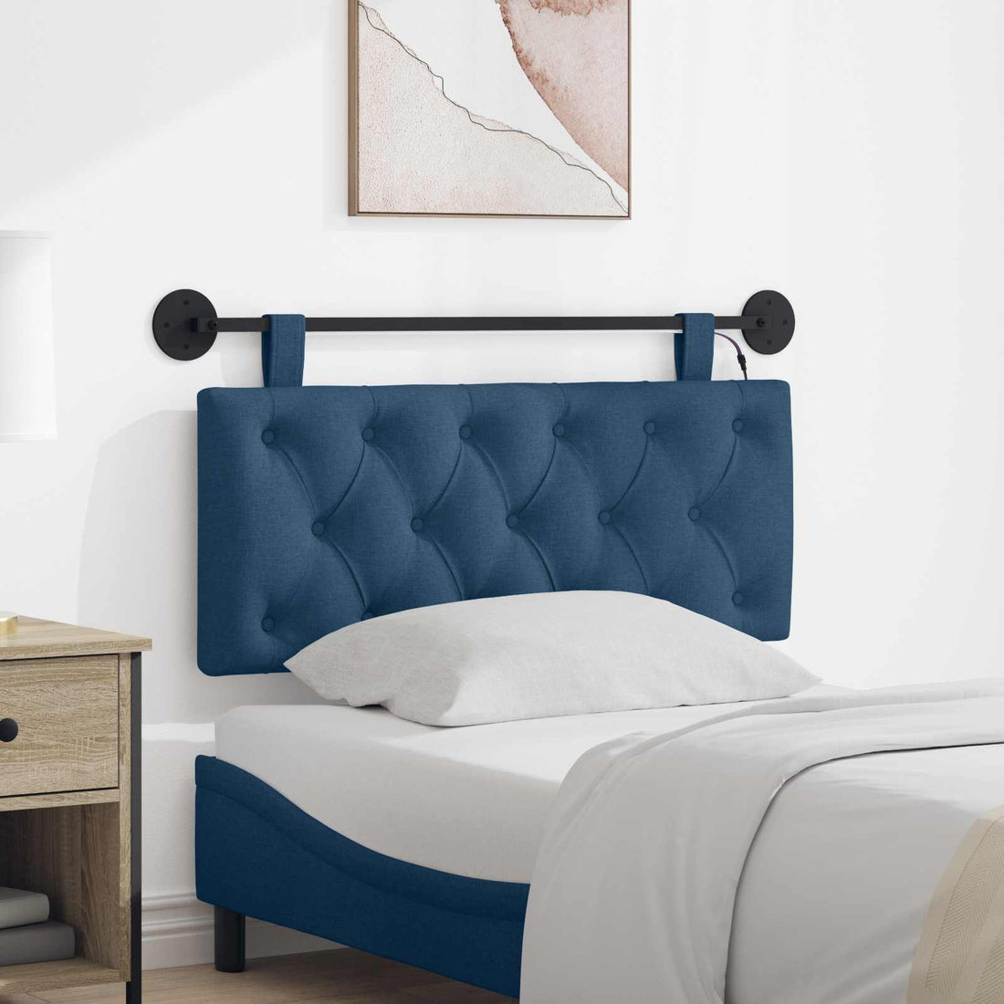 vidaXL Cabecero colgante Con luz LED Azul Tela