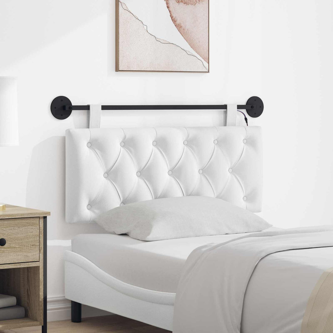 vidaXL Cabecero colgante Con luz LED Blanco Tela