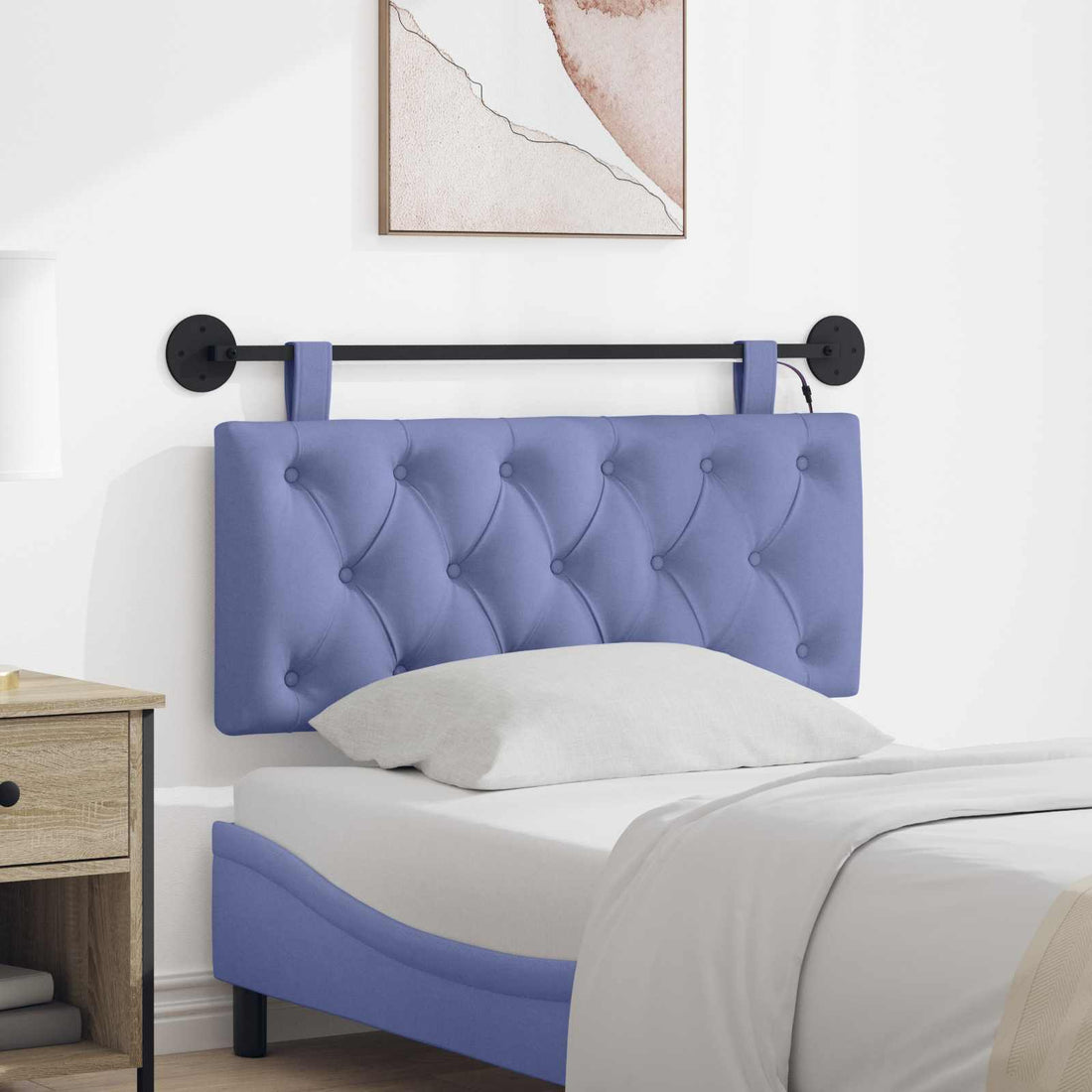 vidaXL Cabecero colgante Con luz LED Azul jeans Tela