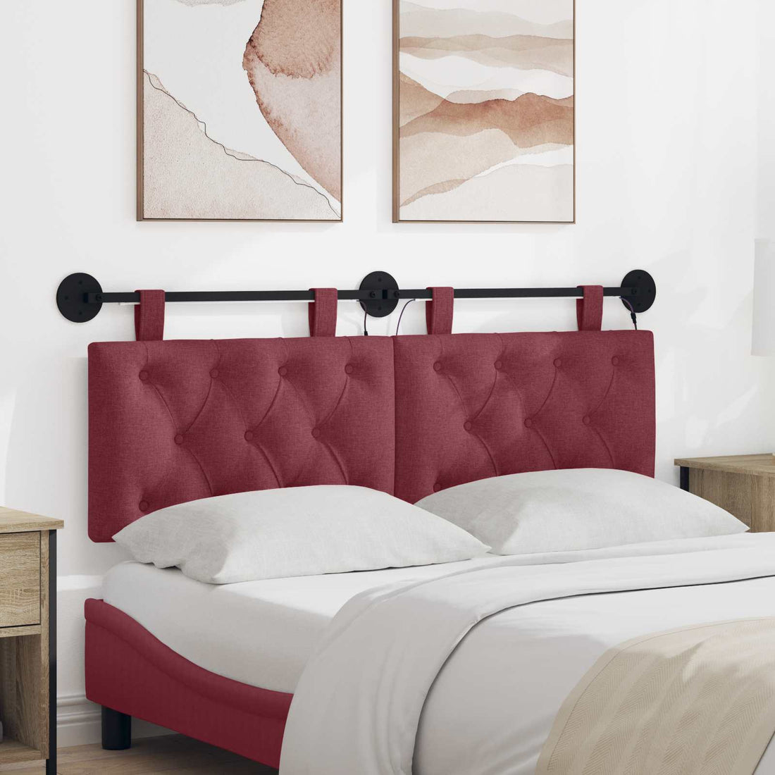 vidaXL Cabecero colgante Con luz LED Rojo vino Tela