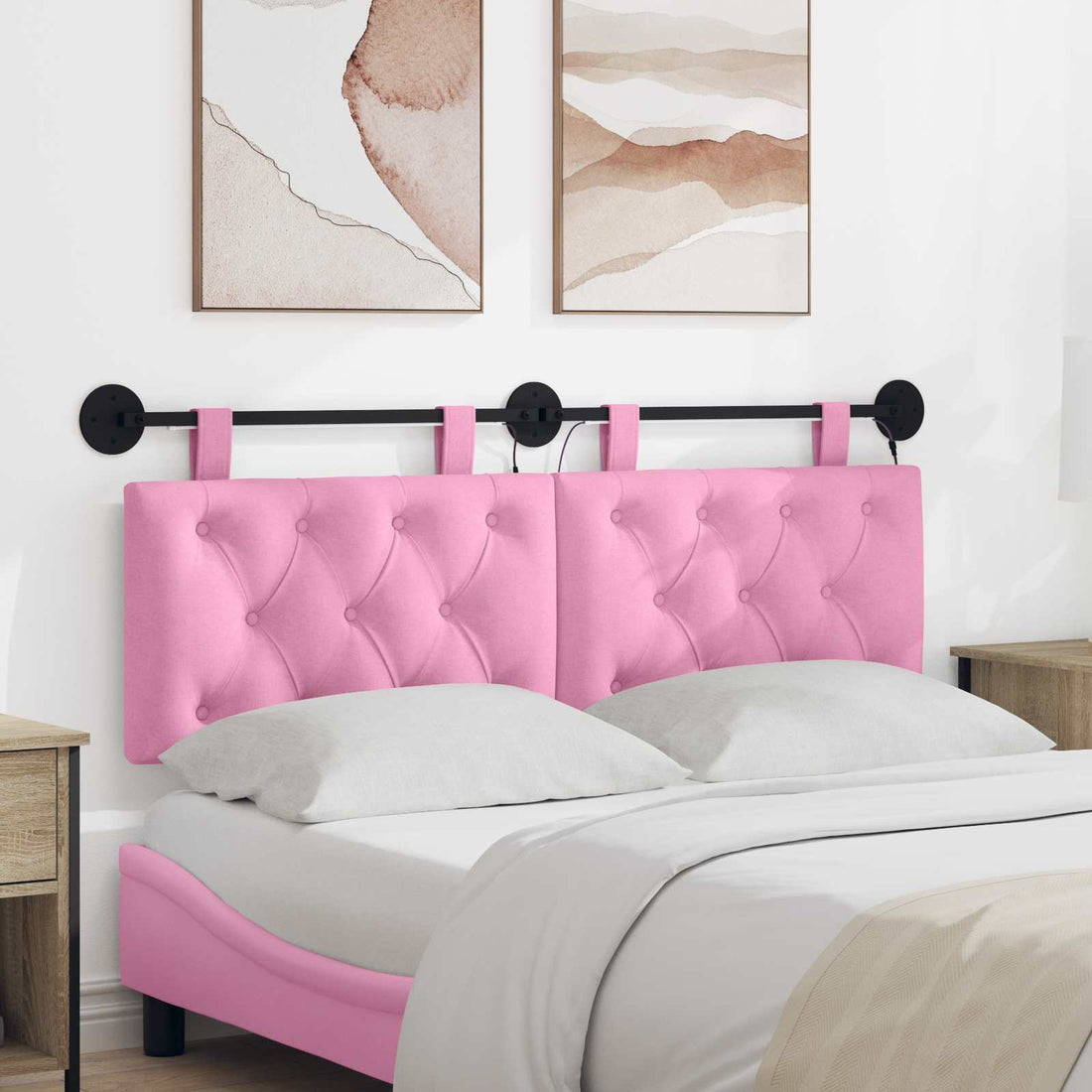 vidaXL Cabecero colgante Con luz LED Rosa Tela