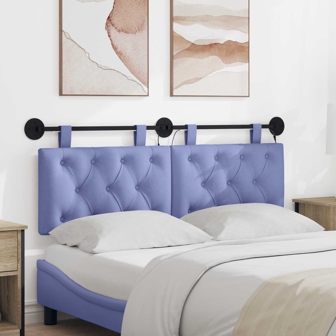 vidaXL Cabecero colgante Con luz LED Azul jeans Tela