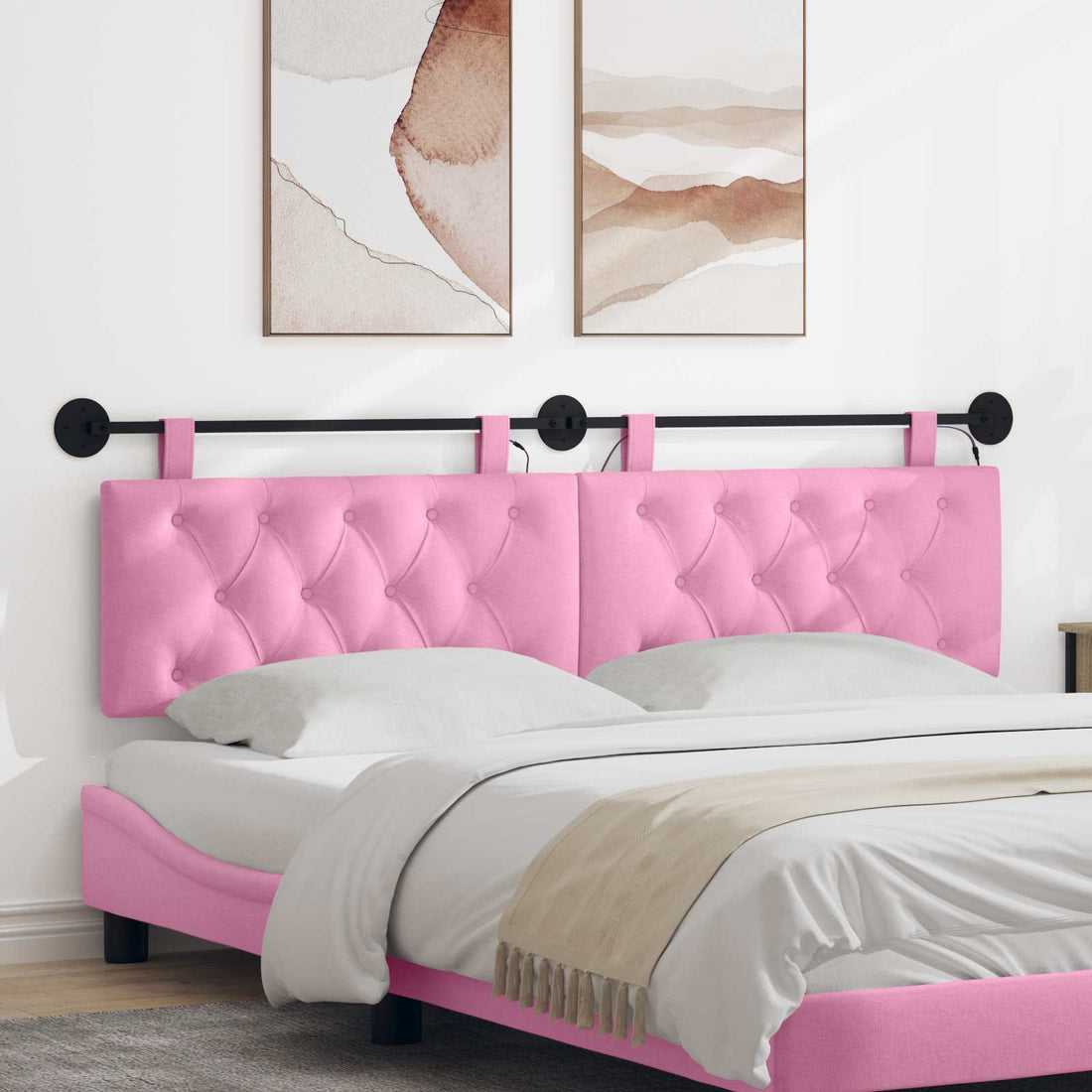 vidaXL Cabecero colgante Con luz LED Rosa Tela