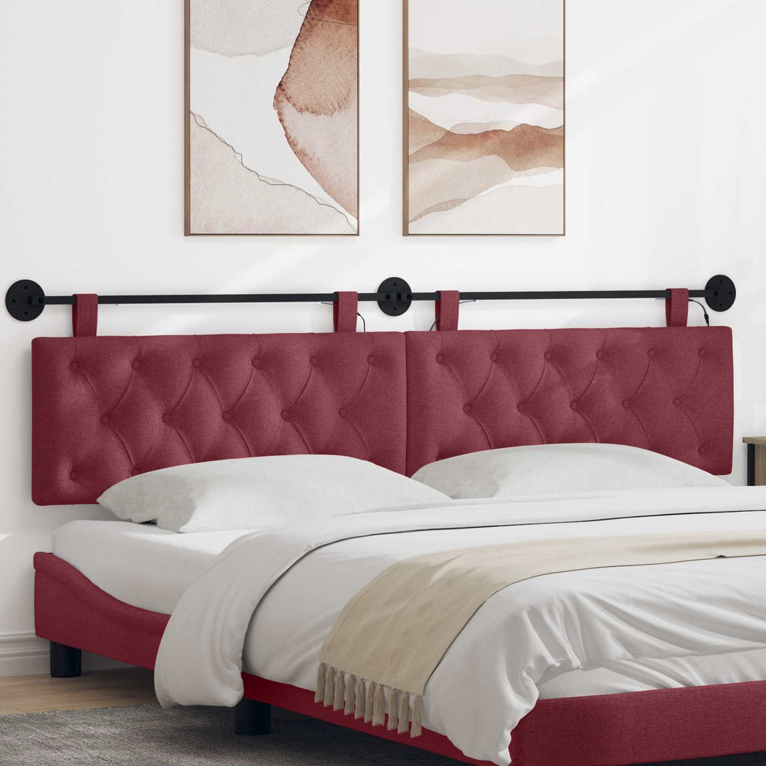 vidaXL Cabecero colgante Con luz LED Rojo vino Tela