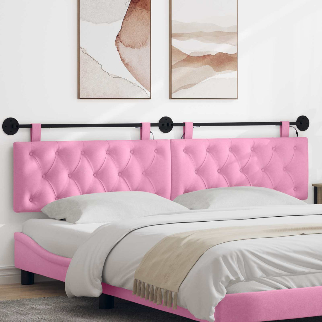 vidaXL Cabecero colgante Con luz LED Rosa Tela