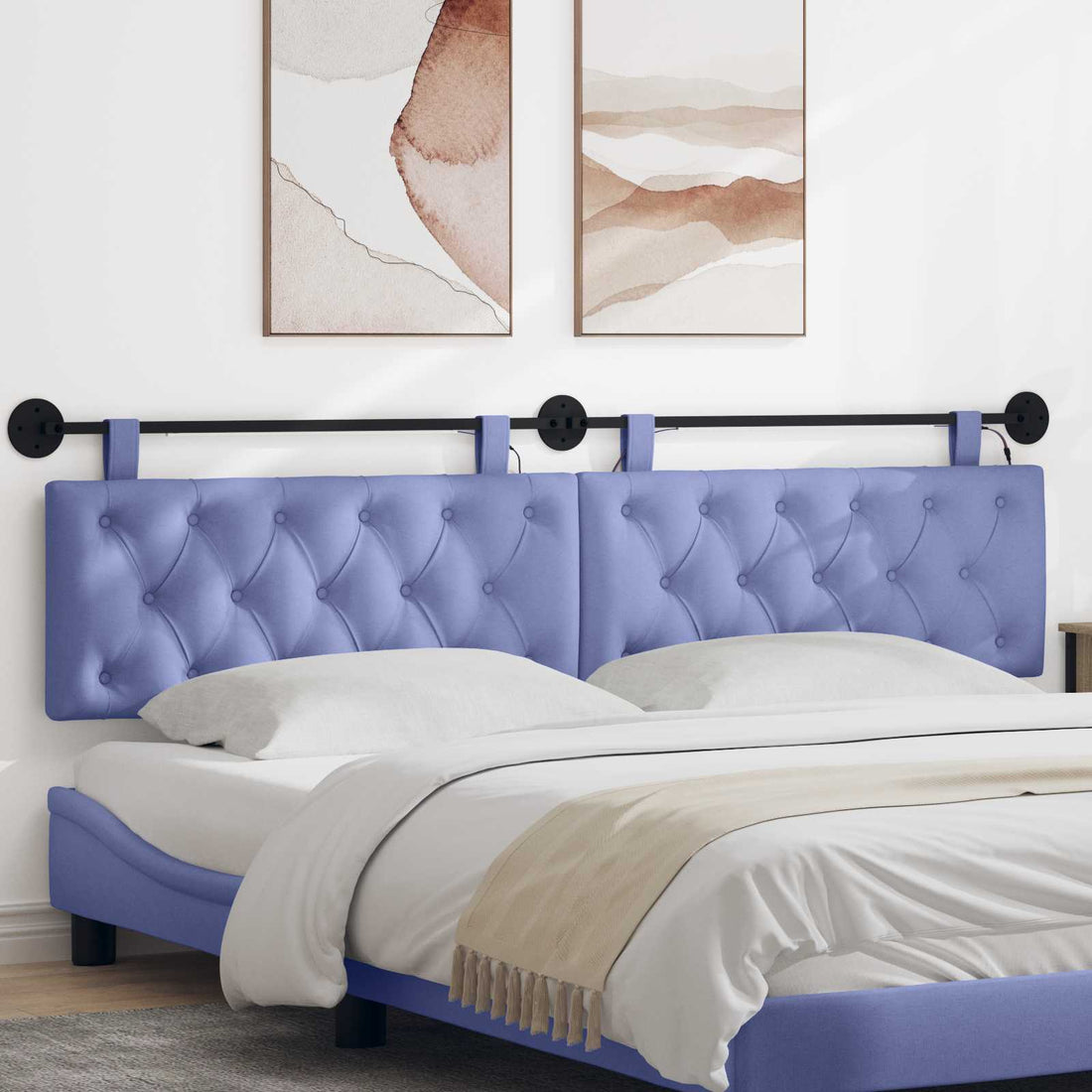 vidaXL Cabecero colgante Con luz LED Azul jeans Tela