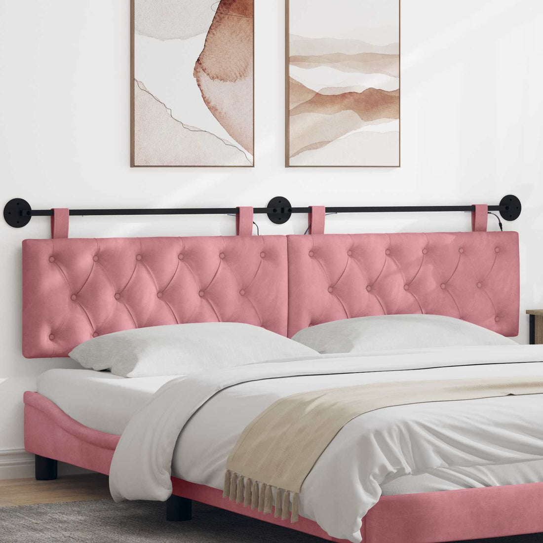 vidaXL Cabecero colgante Con luz LED Rosa Terciopelo