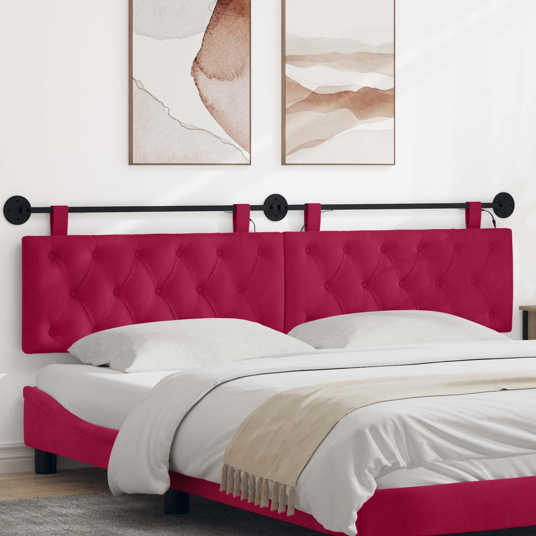 vidaXL Cabecero colgante Con luz LED Rojo vino Terciopelo