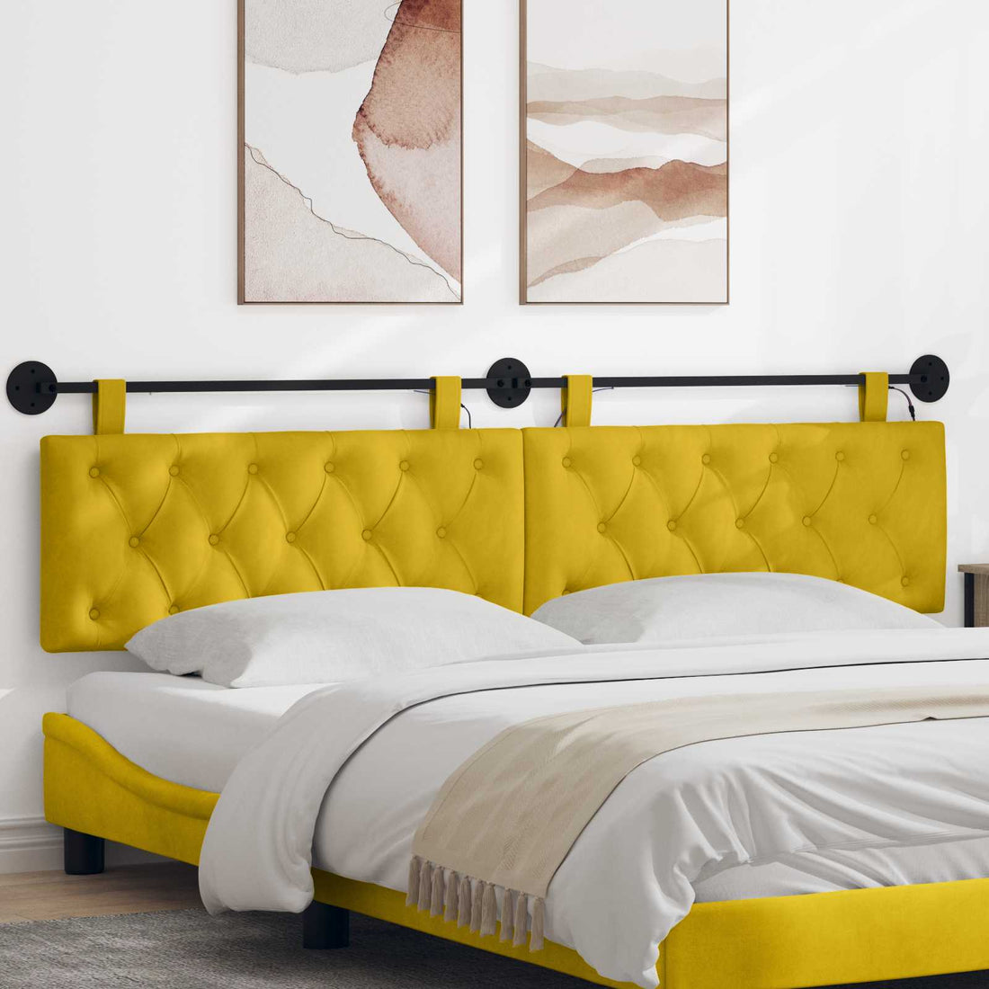 vidaXL Cabecero colgante Con luz LED Amarillo Terciopelo
