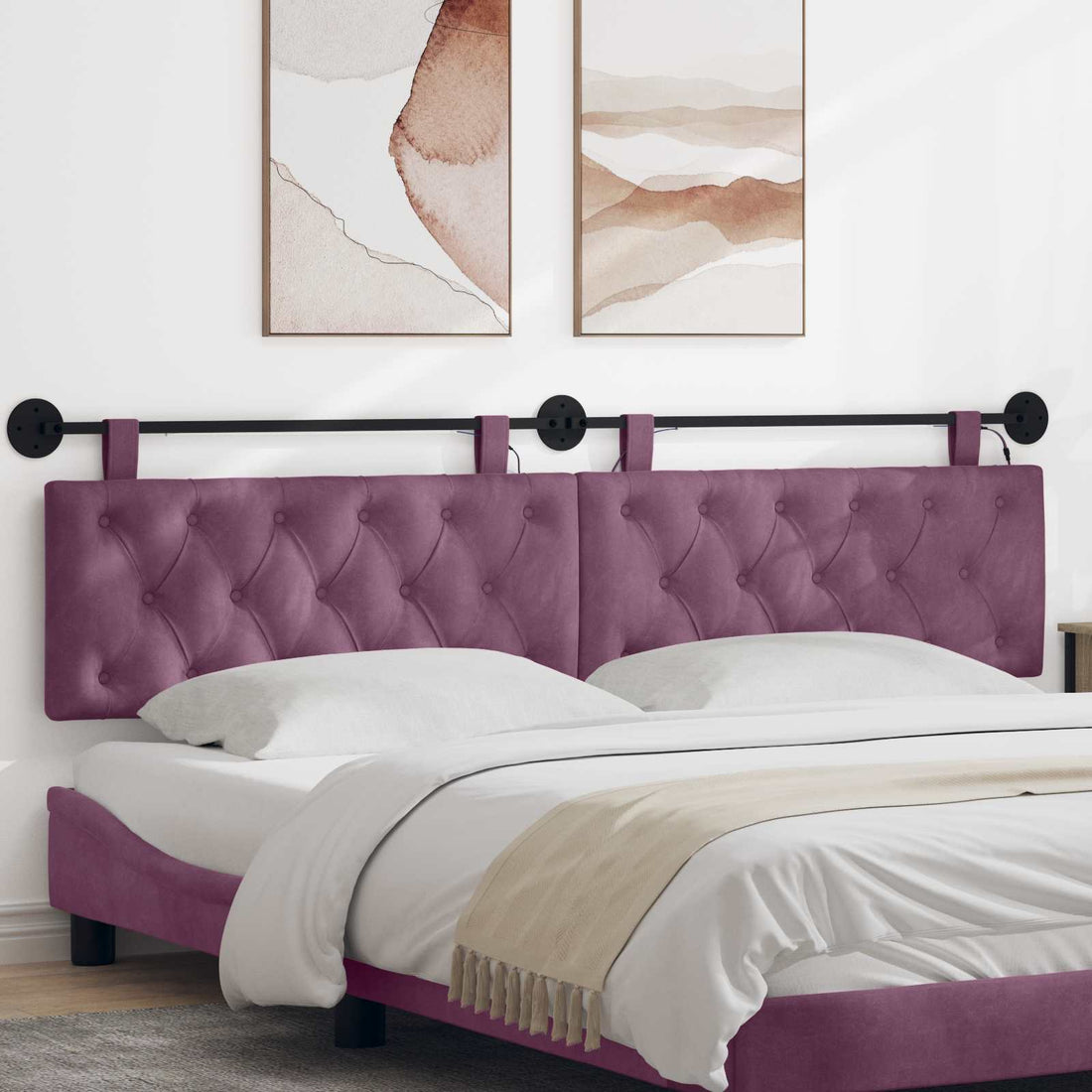 vidaXL Cabecero colgante Con luz LED Morado Terciopelo