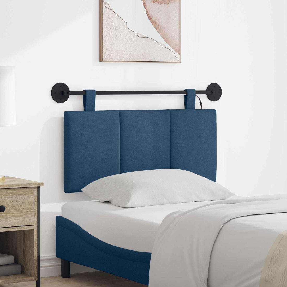 vidaXL Cabecero colgante Con luz LED Azul Tela