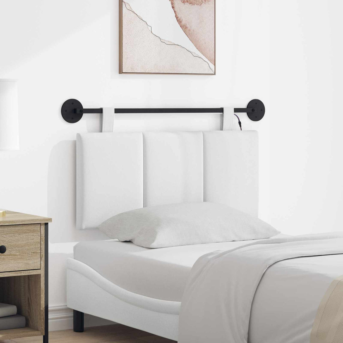 vidaXL Cabecero colgante Con luz LED Blanco Tela