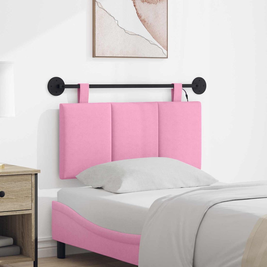 vidaXL Cabecero colgante Con luz LED Rosa Tela
