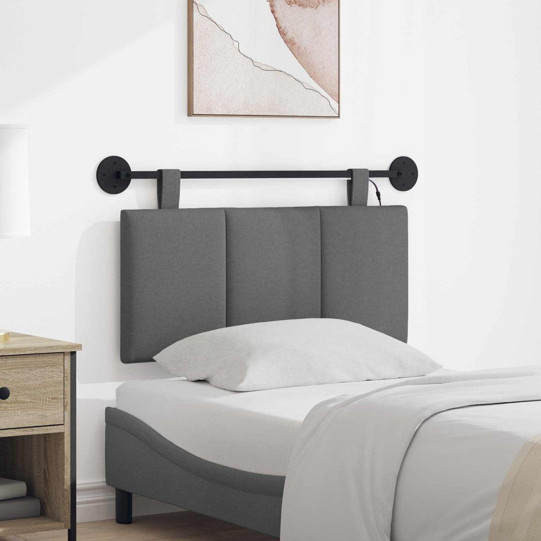 vidaXL Cabecero colgante Con luz LED Gris oscuro Tela