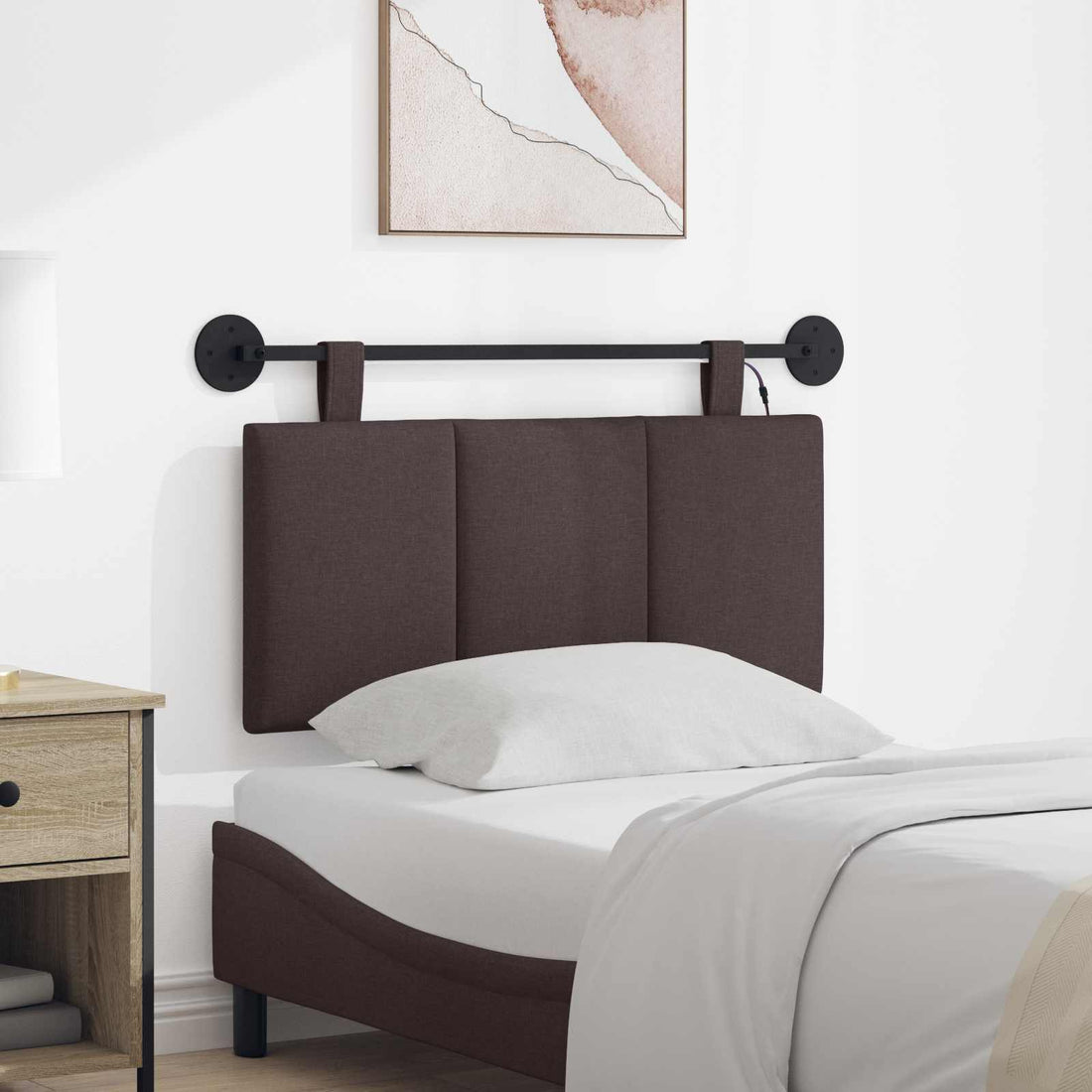 vidaXL Cabecero colgante Con luz LED Marrón Oscuro Tela