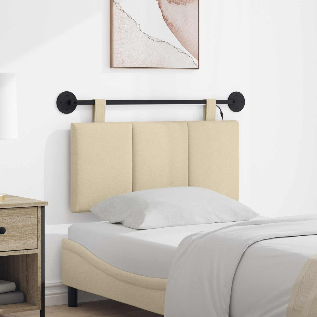 vidaXL Cabecero colgante Con luz LED Crema Tela