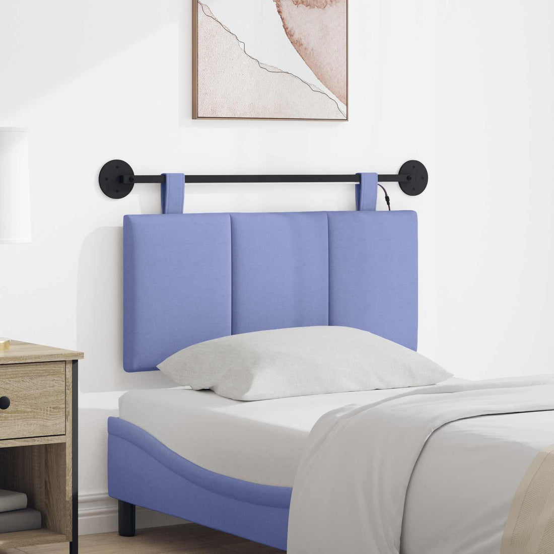 vidaXL Cabecero colgante Con luz LED Azul jeans Tela