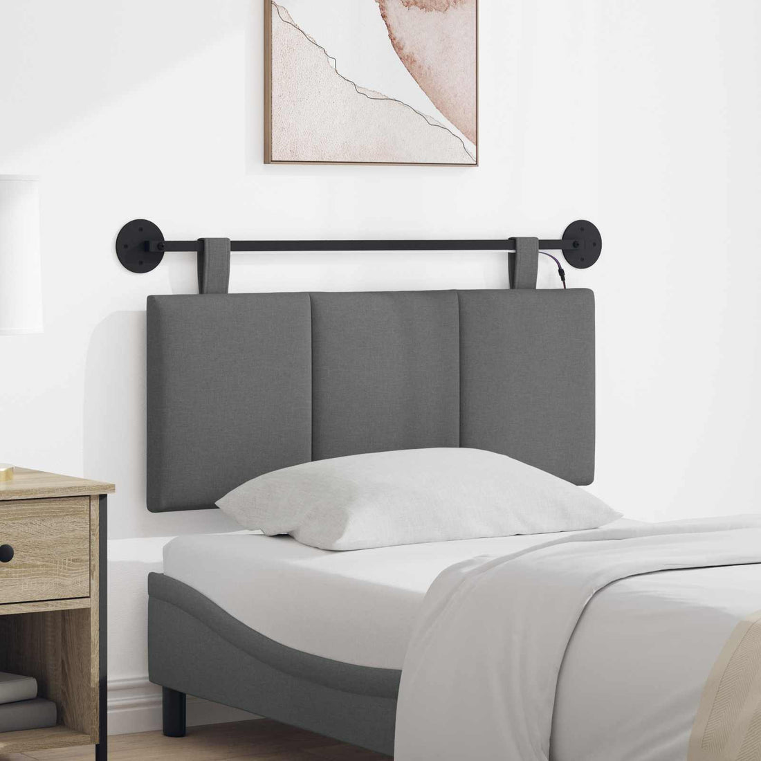 vidaXL Cabecero colgante Con luz LED Gris oscuro Tela