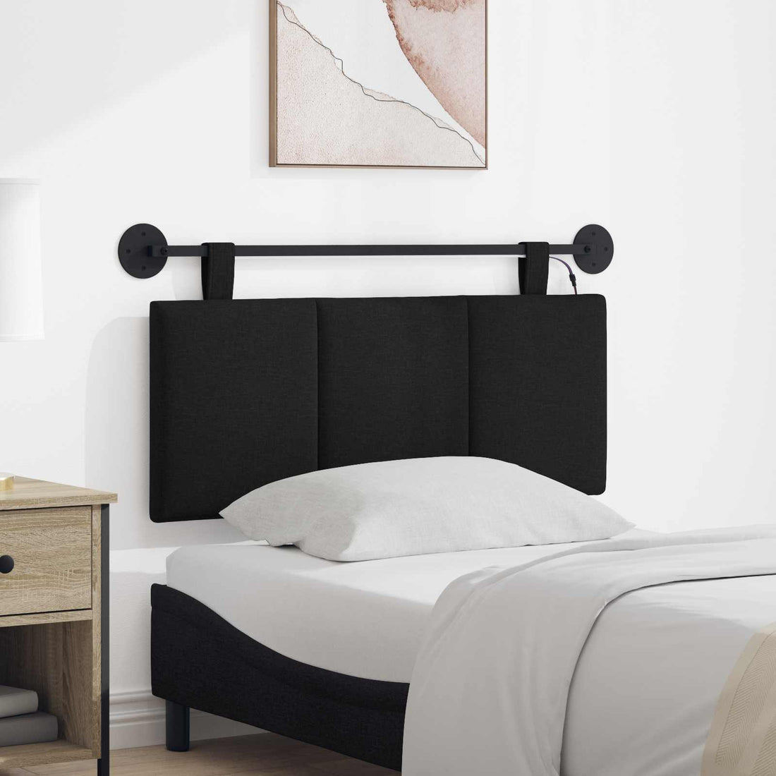 vidaXL Cabecero colgante Con luz LED Negro Tela