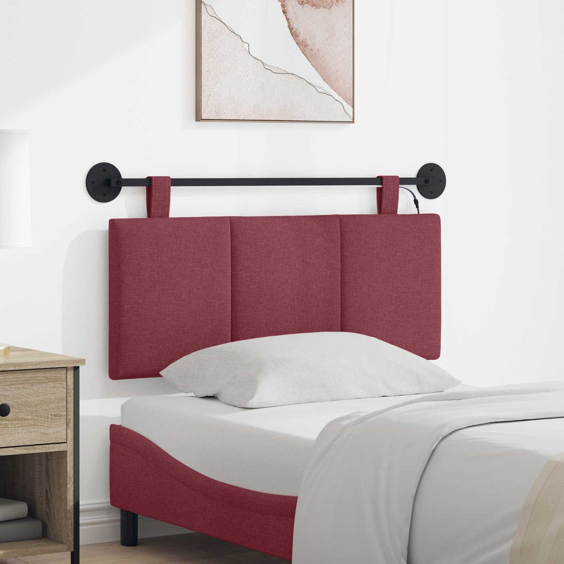 vidaXL Cabecero colgante Con luz LED Rojo vino Tela