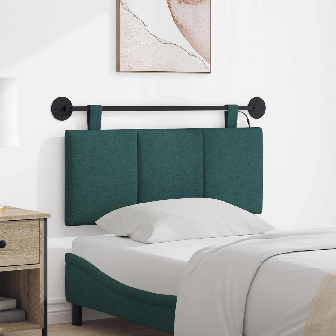 vidaXL Cabecero colgante Con luz LED Verde oscuro Tela