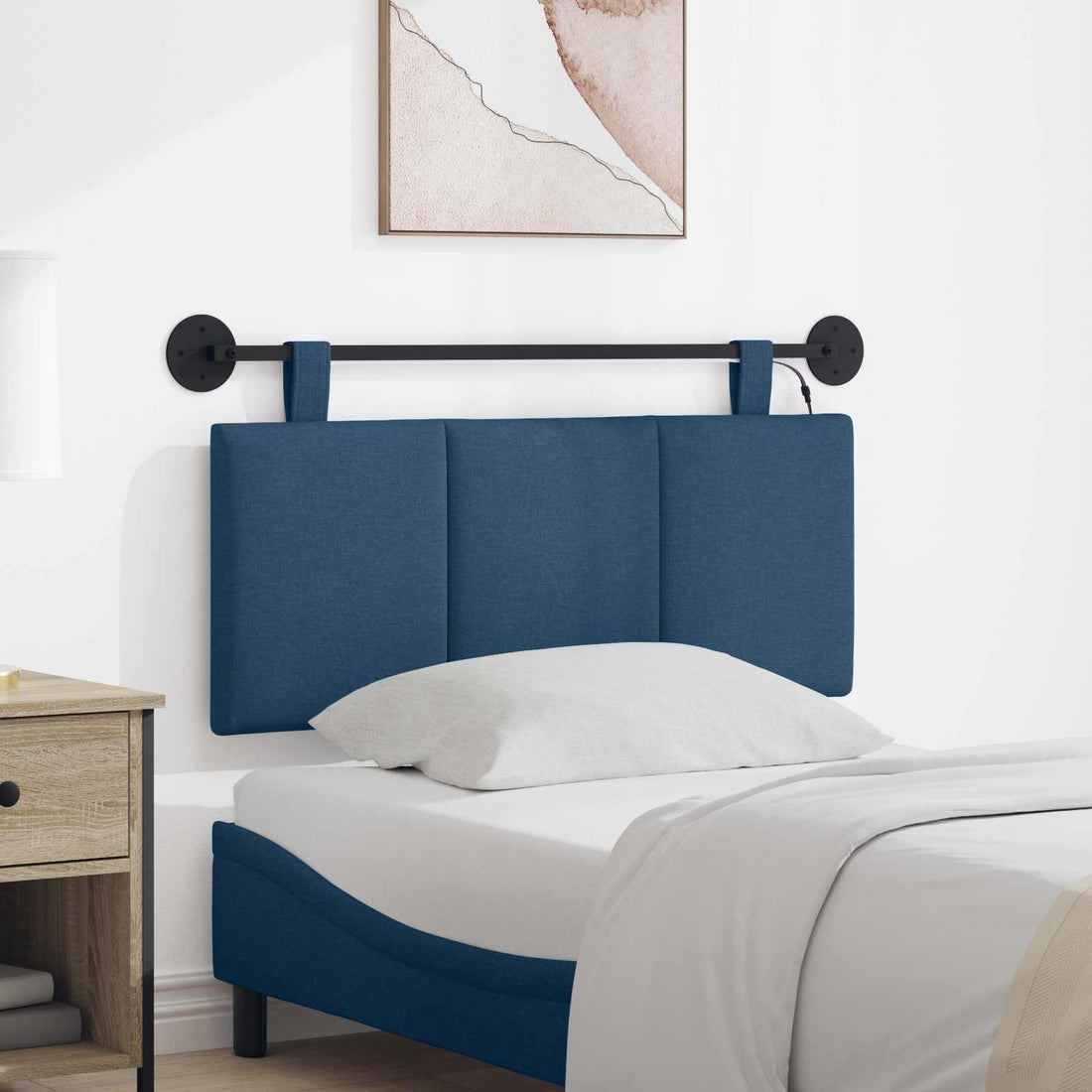 vidaXL Cabecero colgante Con luz LED Azul Tela