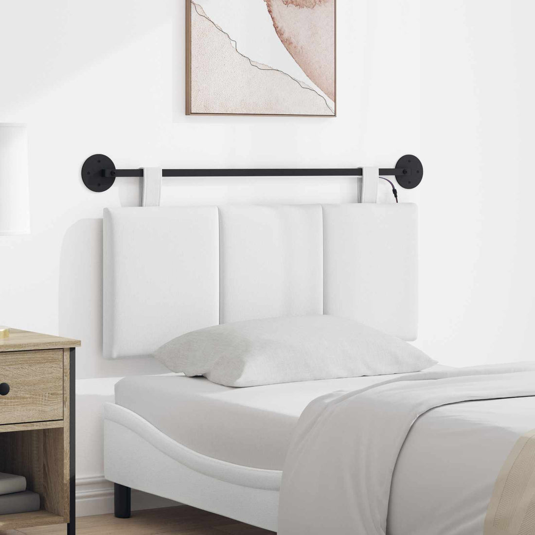 vidaXL Cabecero colgante Con luz LED Blanco Tela