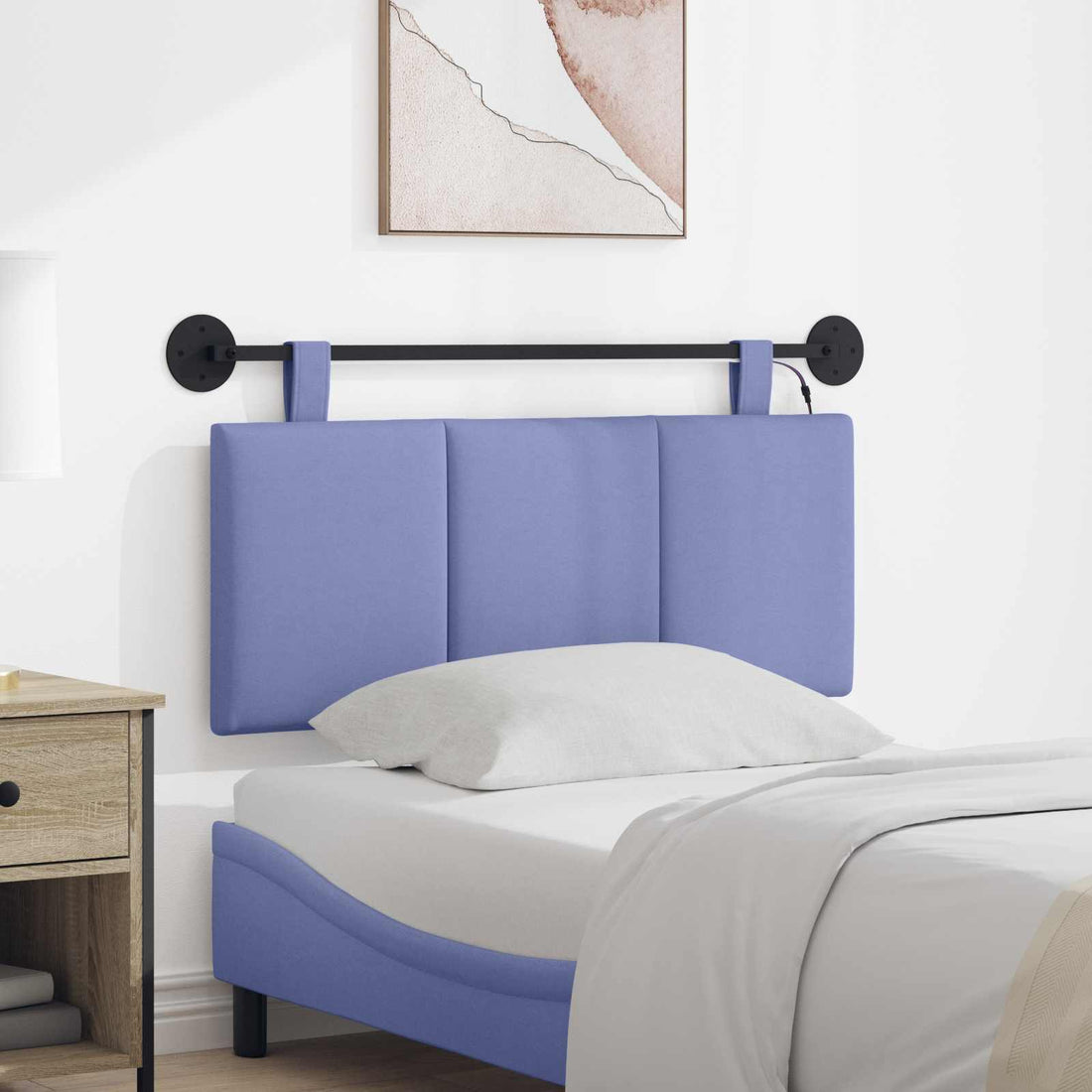 vidaXL Cabecero colgante Con luz LED Azul jeans Tela