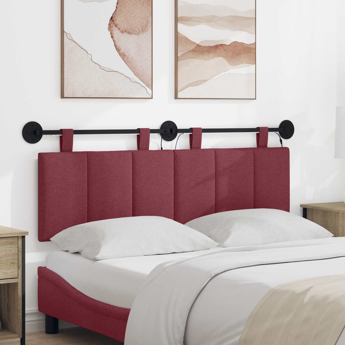 vidaXL Cabecero colgante Con luz LED Rojo vino Tela