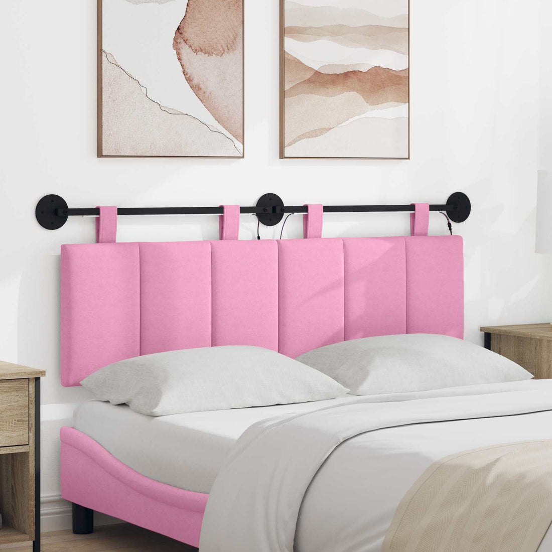 vidaXL Cabecero colgante Con luz LED Rosa Tela
