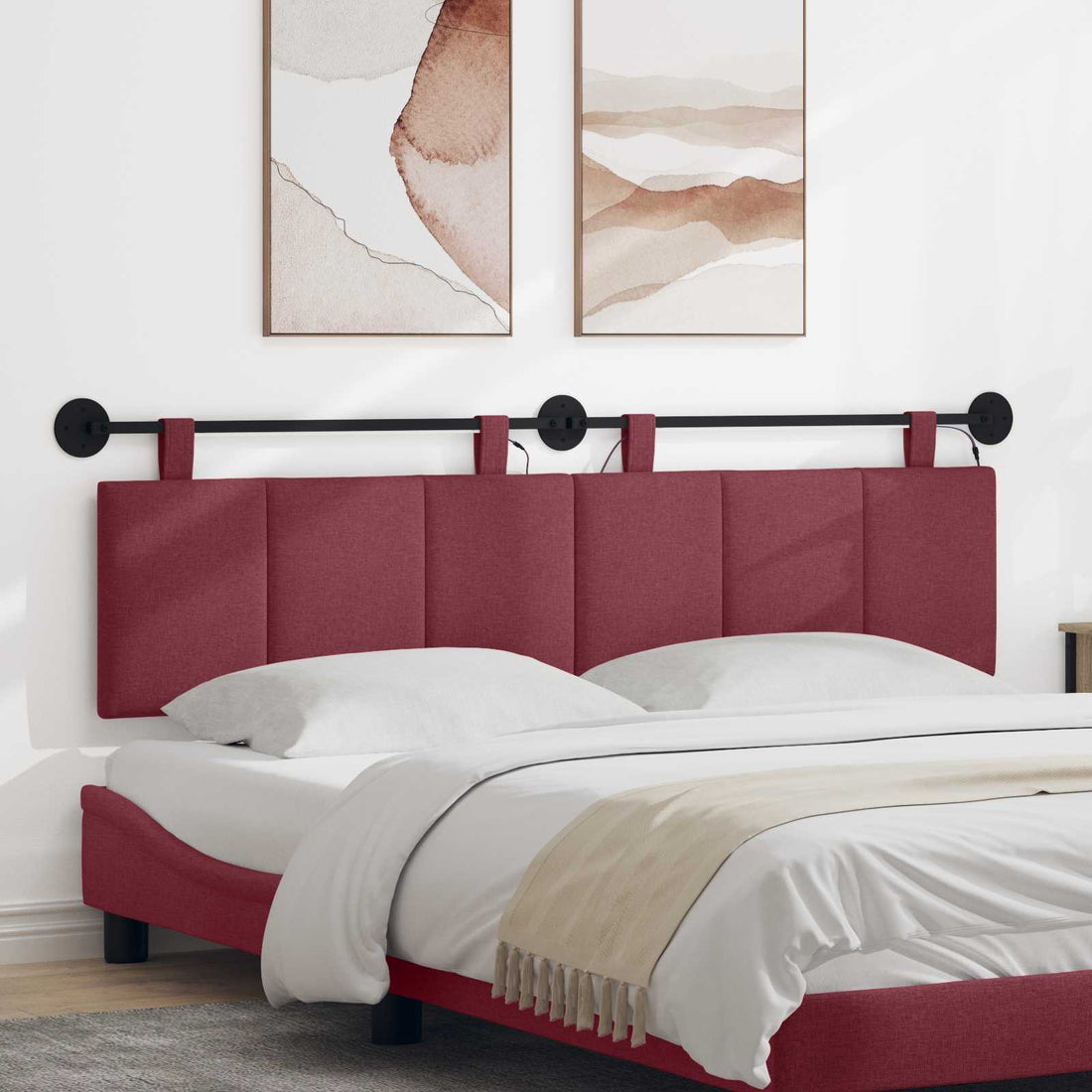 vidaXL Cabecero colgante Con luz LED Rojo vino Tela