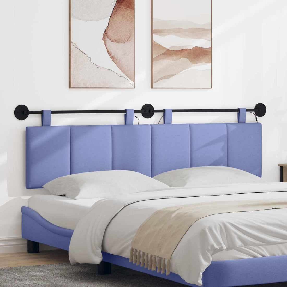 vidaXL Cabecero colgante Con luz LED Azul jeans Tela