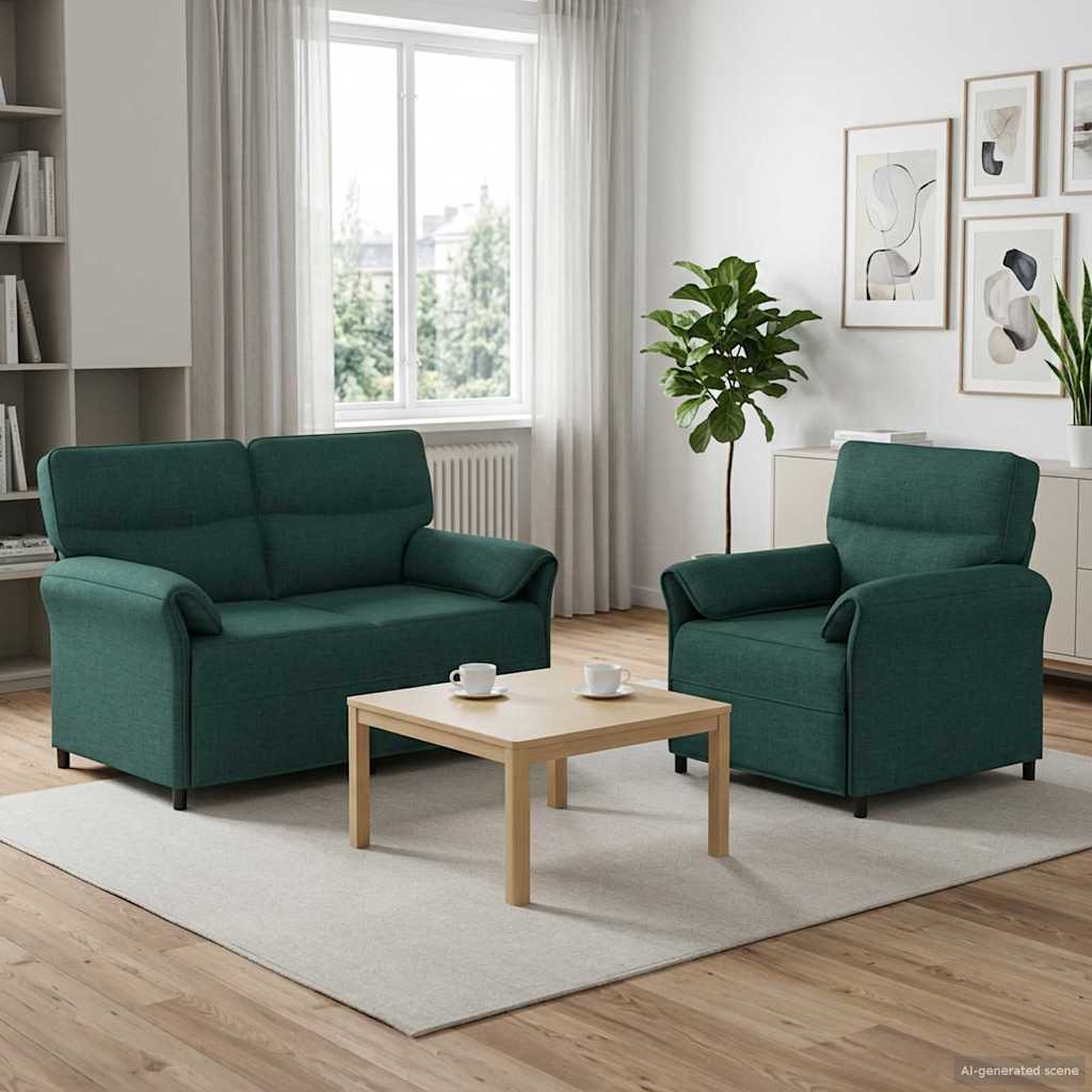 vidaXL Juego de Sofá 2 uds. Verde oscuro Tela