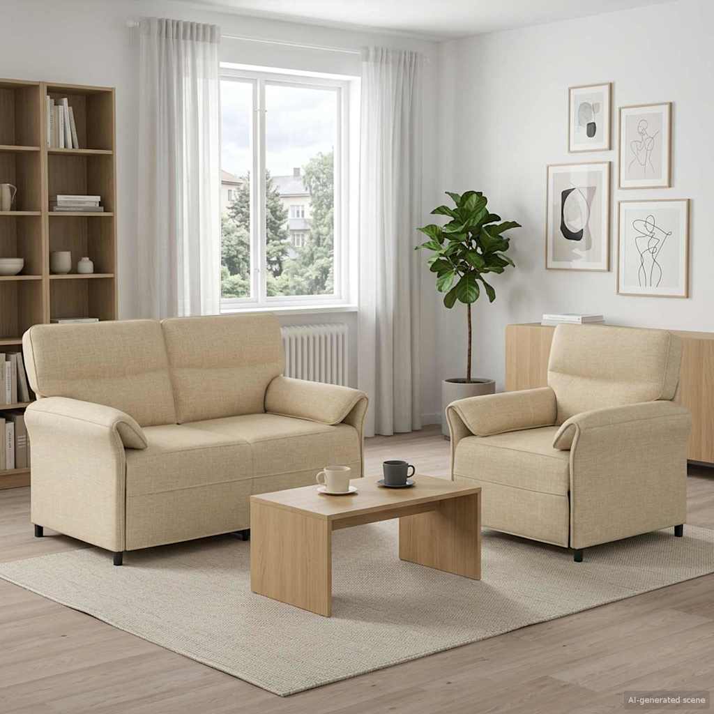 vidaXL Juego de Sofá 2 uds. Crema Tela