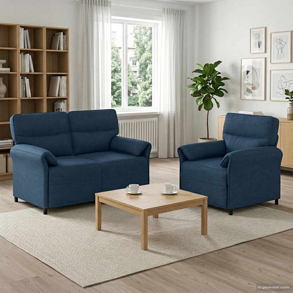 vidaXL Juego de Sofá 2 uds. Azul Tela