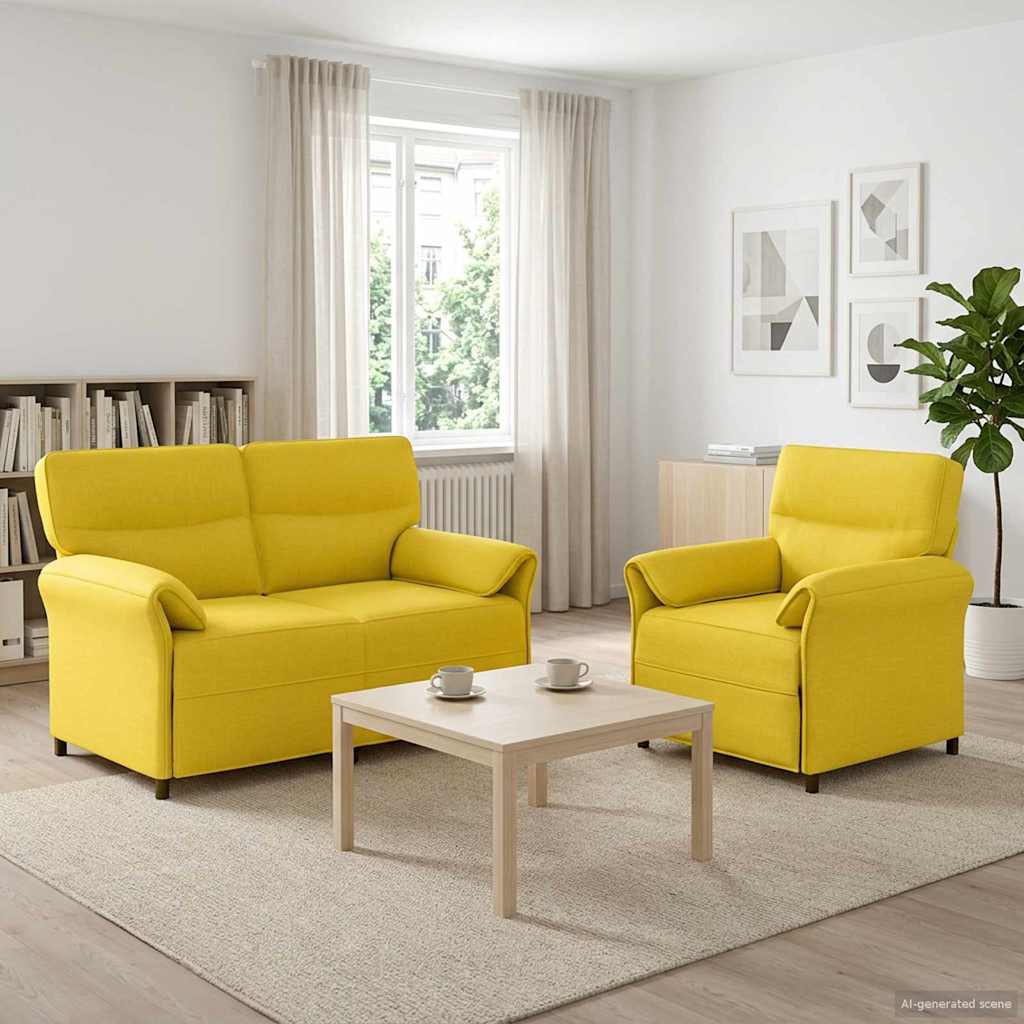 vidaXL Juego de Sofá 2 uds. Amarillo Claro Tela