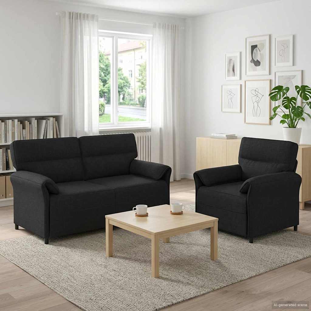 vidaXL Juego de Sofá 2 uds. Negro Tela