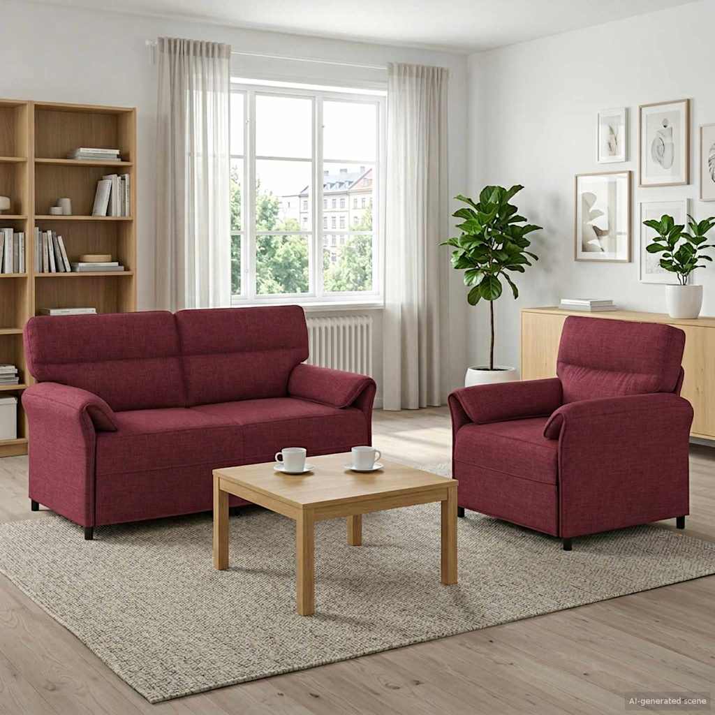 vidaXL Juego de Sofá 2 uds. Rojo vino Tela