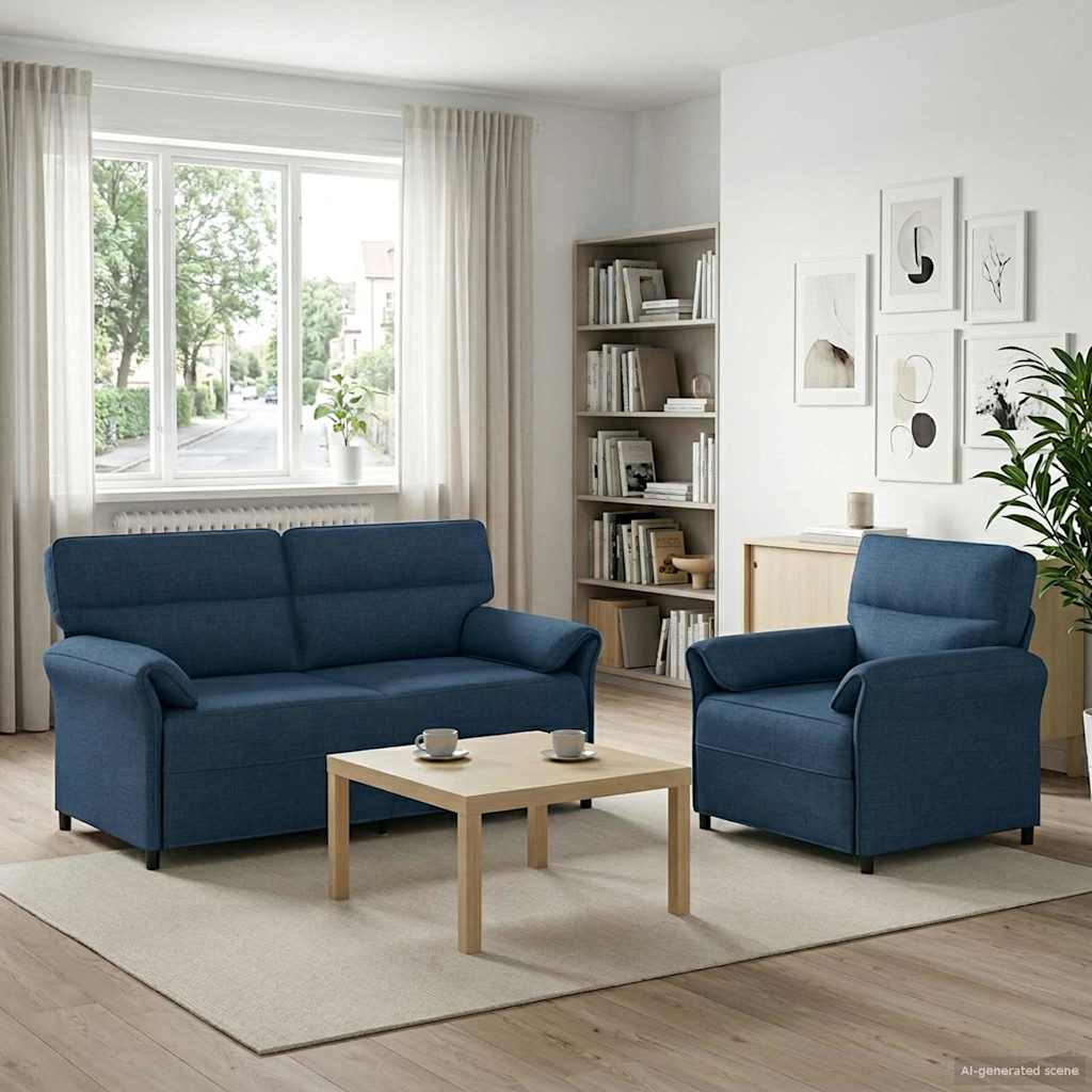 vidaXL Juego de Sofá 2 uds. Azul Tela