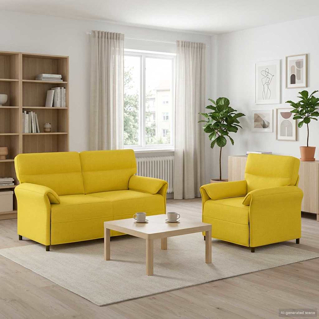 vidaXL Juego de Sofá 2 uds. Amarillo Claro Tela