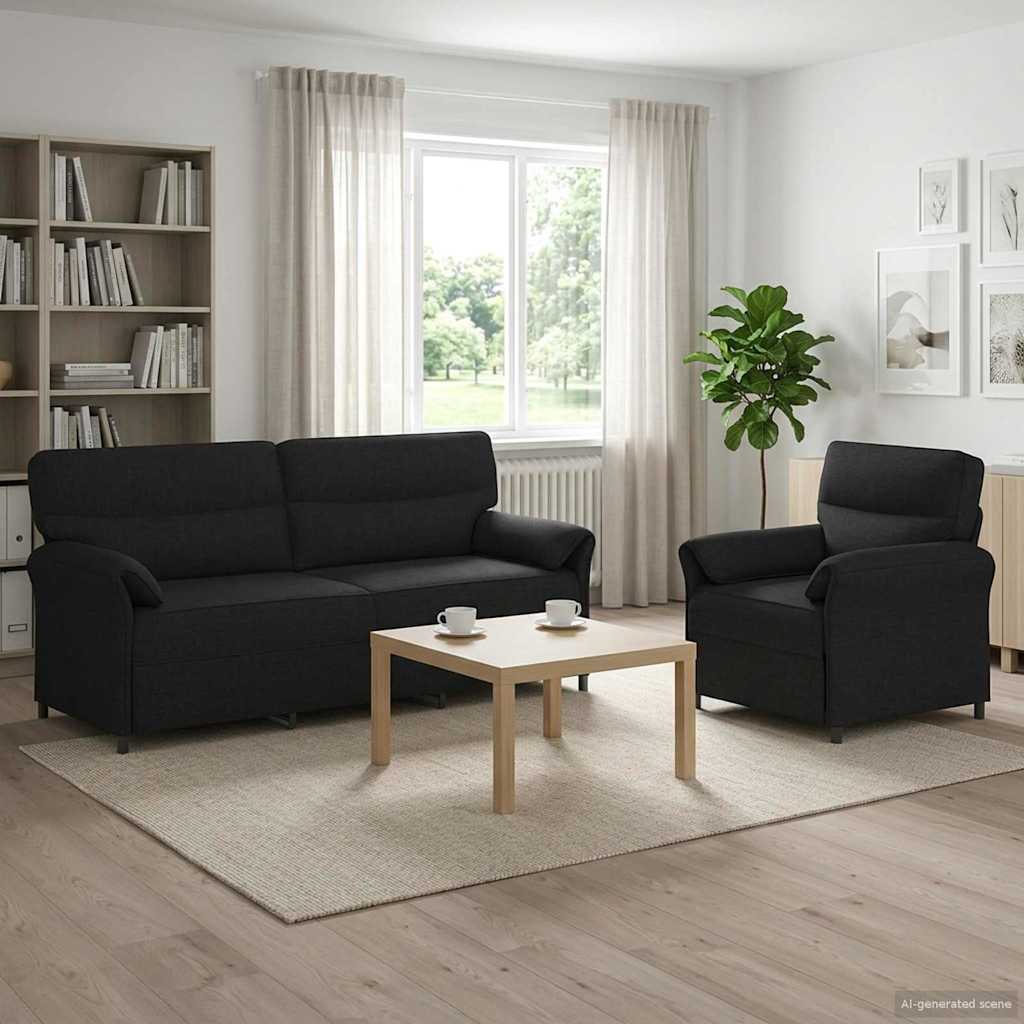 vidaXL Juego de Sofá 2 uds. Negro Tela
