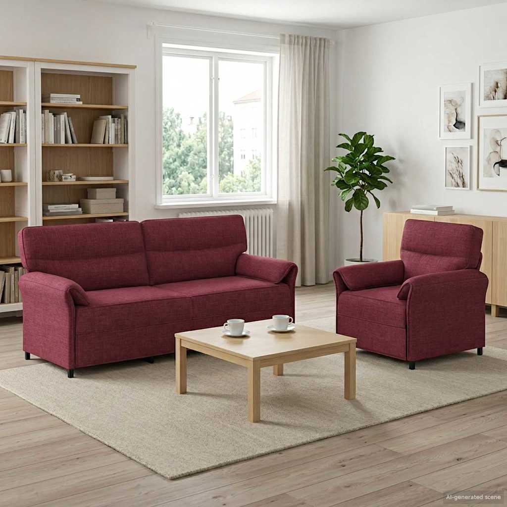 vidaXL Juego de Sofá 2 uds. Rojo vino Tela