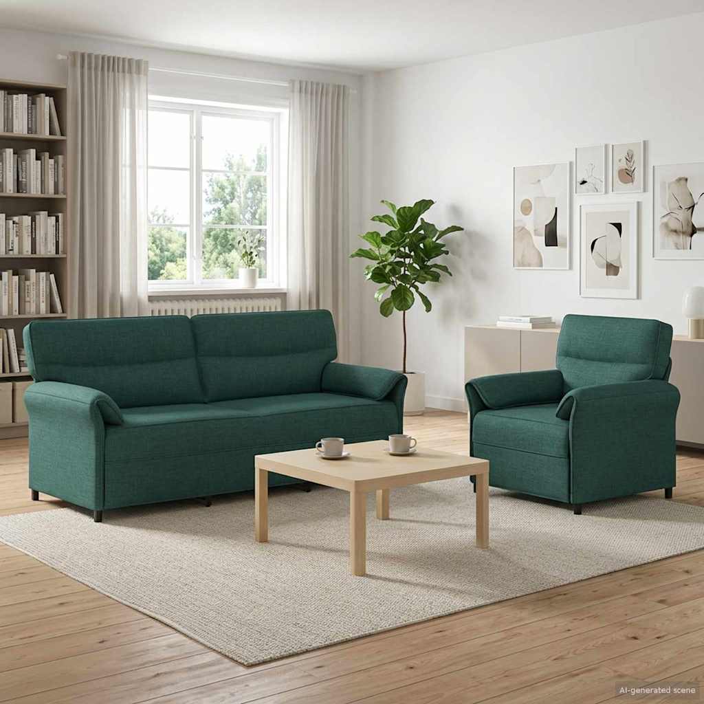 vidaXL Juego de Sofá 2 uds. Verde oscuro Tela