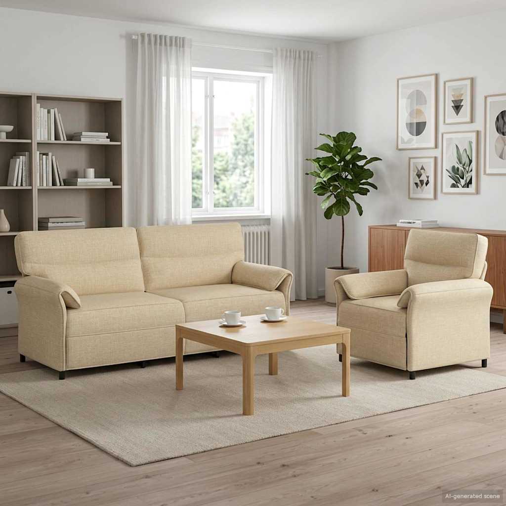 vidaXL Juego de Sofá 2 uds. Crema Tela