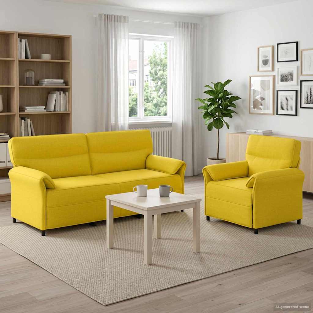 vidaXL Juego de Sofá 2 uds. Amarillo Claro Tela
