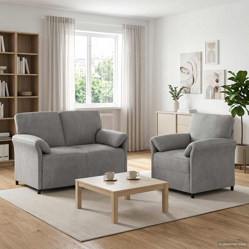 vidaXL Juego de Sofá 2 uds. Gris Claro Terciopelo