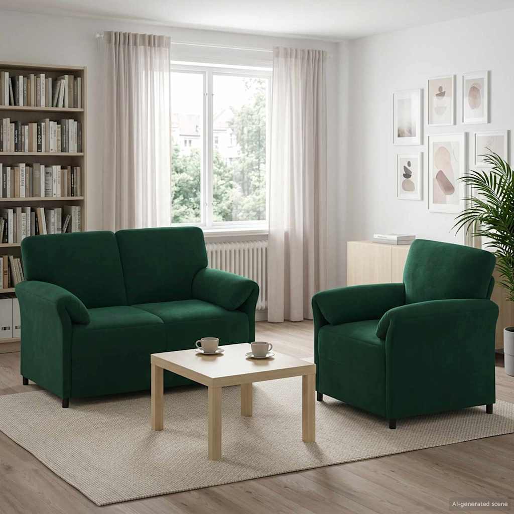 vidaXL Juego de Sofá 2 uds. Verde oscuro Terciopelo